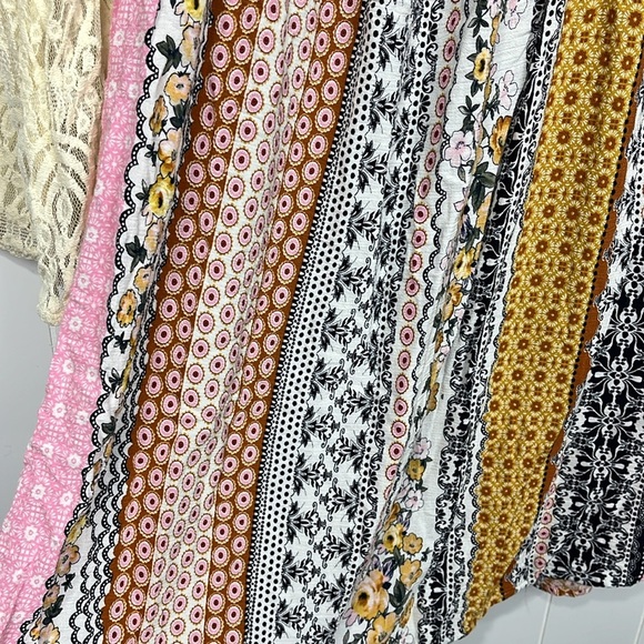 Kori America Womens Tunic L Pink Black Gold Boho Fit & Flare Lace Bell Sleeves - Picture 5 of 13